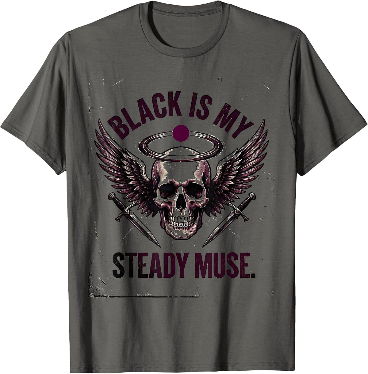 Black Is My Steady Muse Distressed Gothic Alt Streetwear T-Shirt - Asphalt Grey
