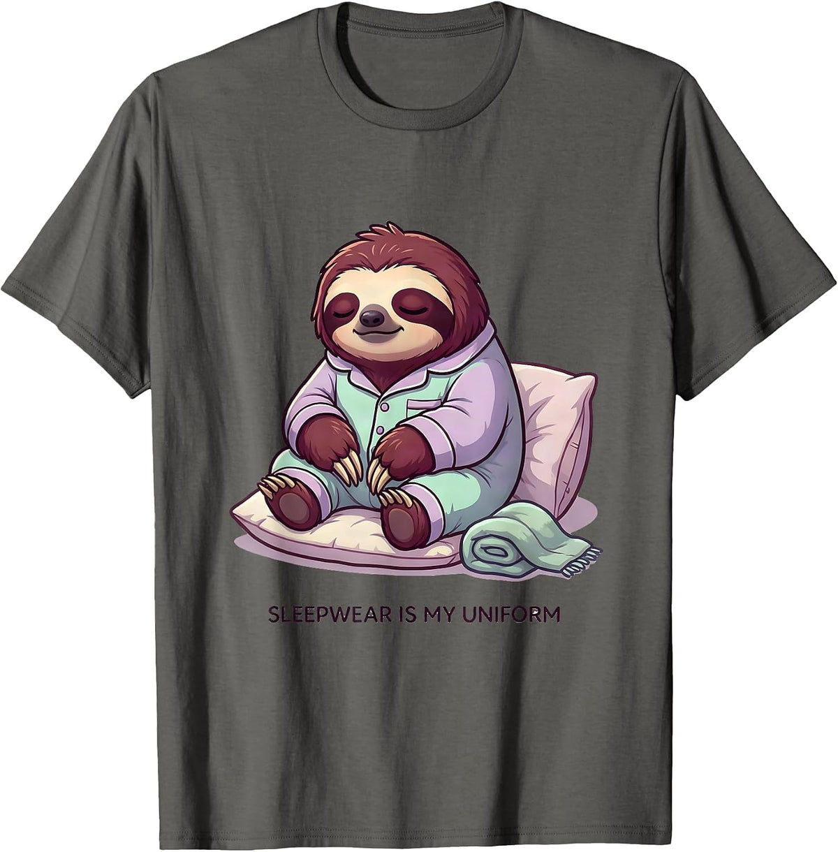 Men's Sleepwear Is My Uniform Cute Kawaii Sloth Pajama Romper T-Shirt - Asphalt Grey
