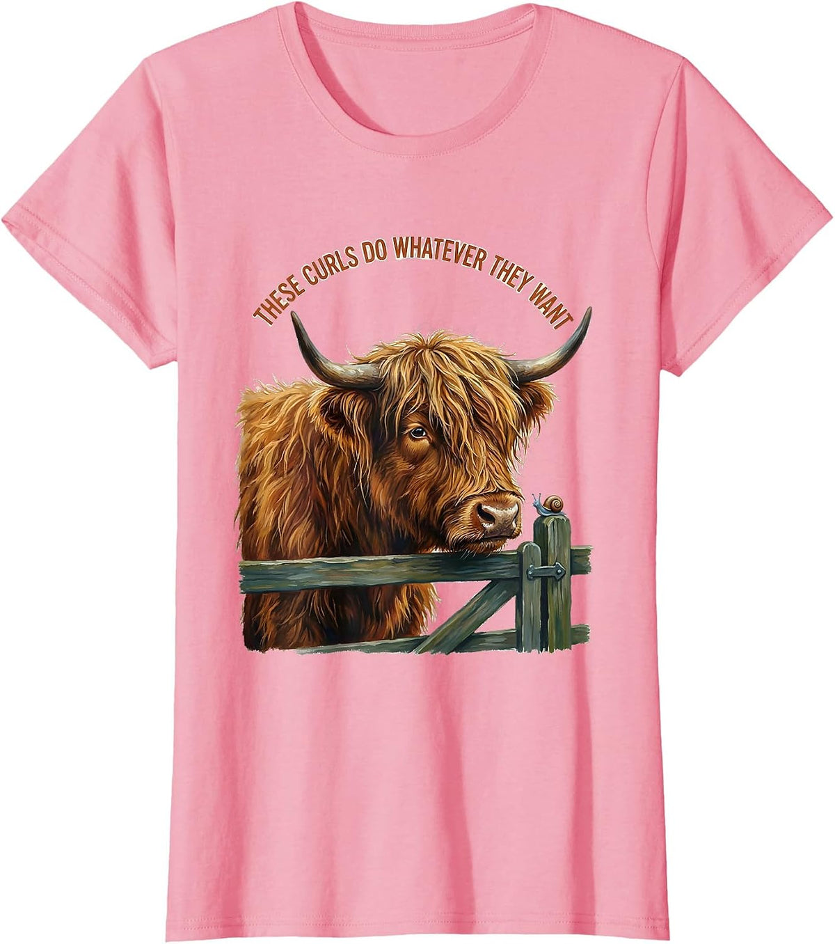 Women's These Curls Do Whatever They Want Cute Highland Cow Scottish T-Shirt - Pink