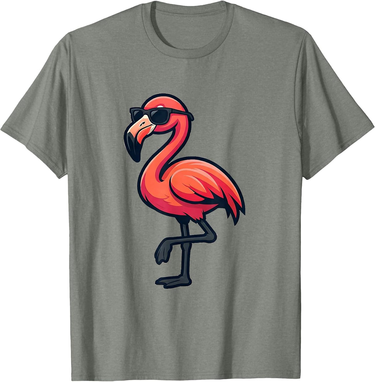 Flamingo Mascot Cool Novelty Bird Lover Gift T-Shirt, Men, Olive Heather, Large - As Pictured