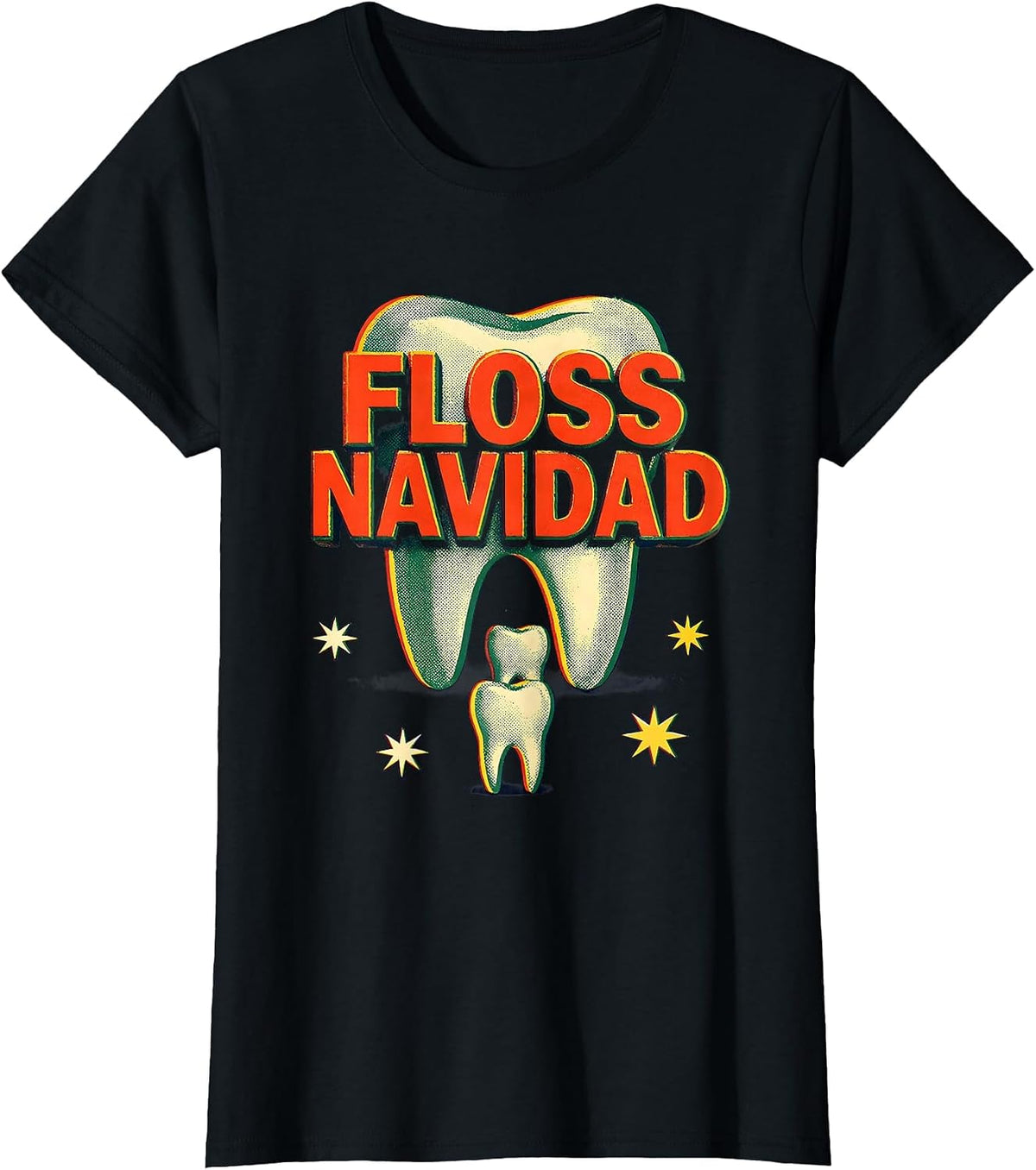 Floss Navidad Risograph Funny Dental Christmas Dental Team T-Shirt - Black