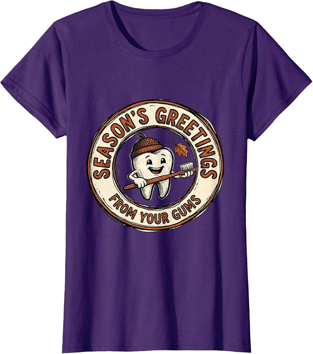 Women's Season's Greetings From Your Gums Funny Dental Hygienist T-Shirt - Purple