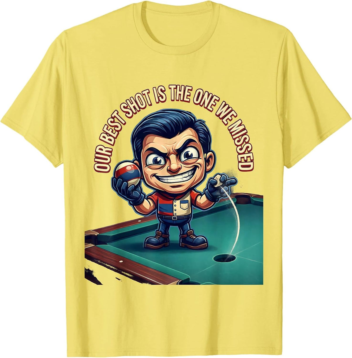 Men's Our Best Shot Is The One We Missed Funny Billiard Player T-Shirt - Lemon Yellow