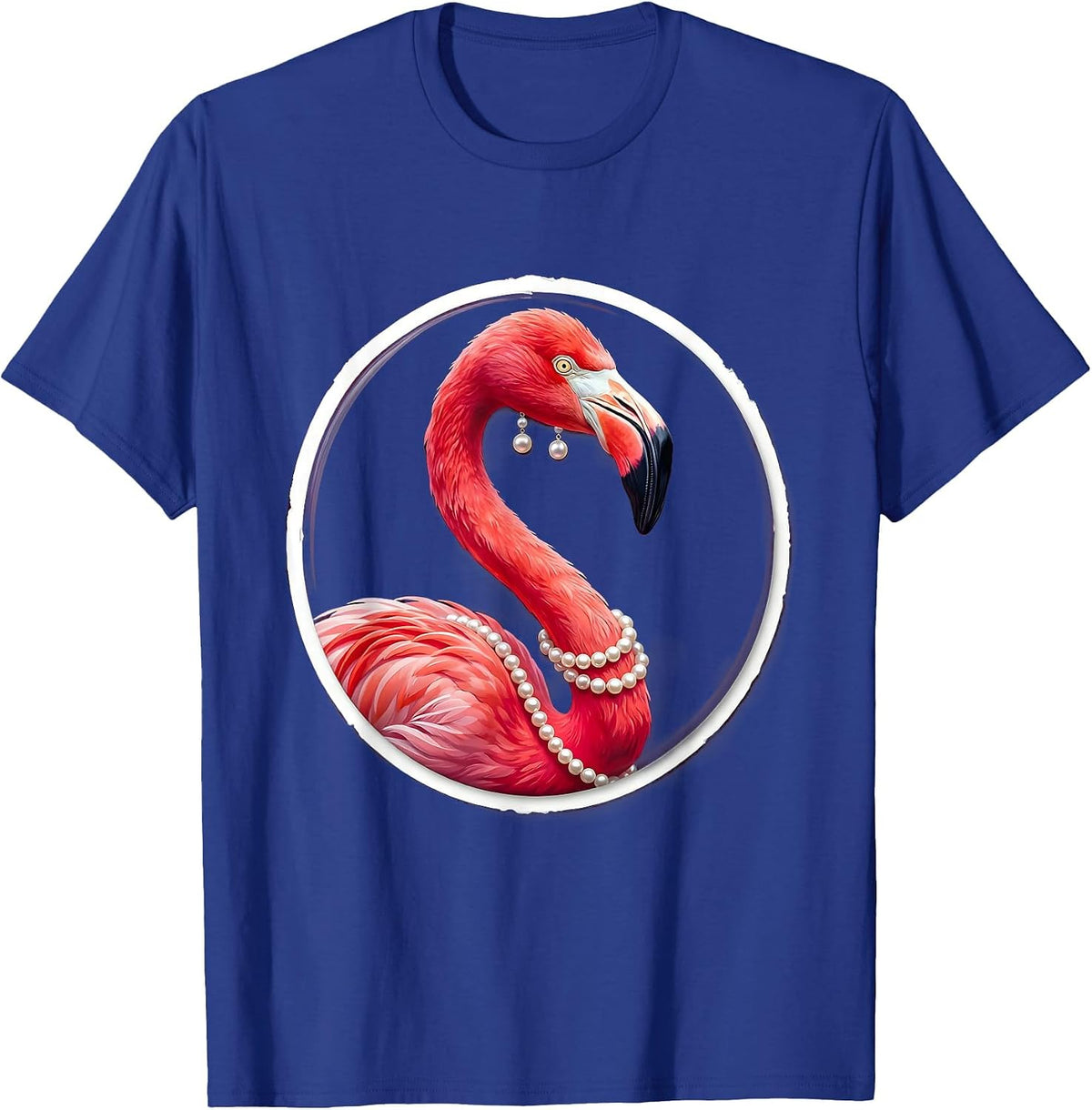 Elegant Flamingo Pearl Necklace and Earrings Design T-Shirt - Royal Blue