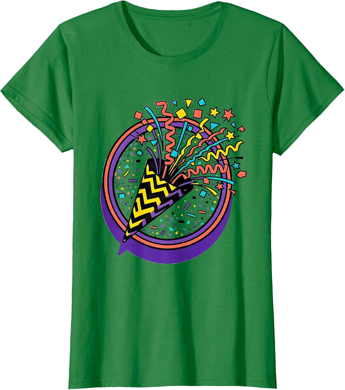 Party Popper Confetti Burst Celebration Graphic T-Shirt - Kelly Green