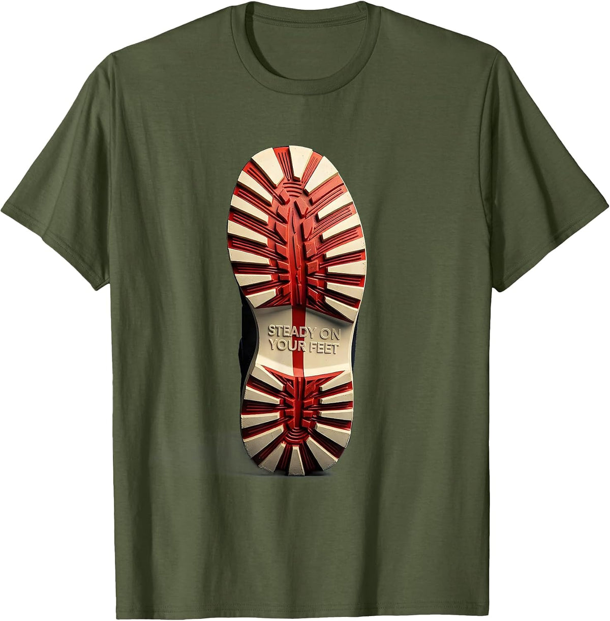 Steady On Your Feet Fall Prevention Design T-Shirt - Olive Green