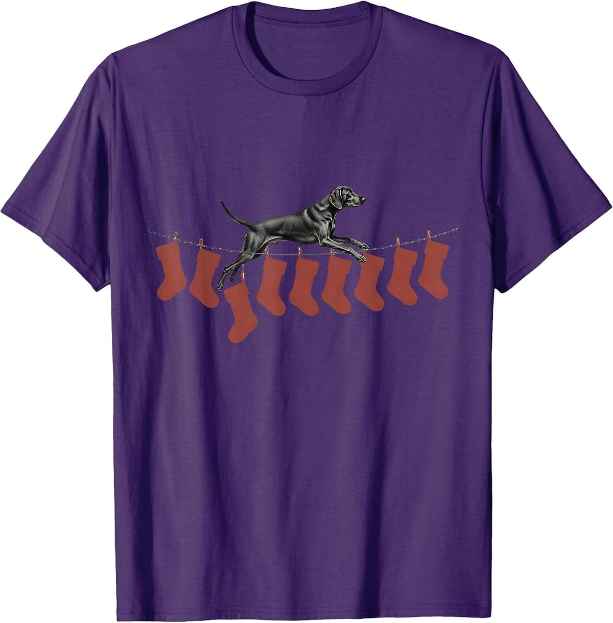 Men's Vizsla Leaping Stockings Minimalist Christmas Dog Lover T-Shirt - Purple