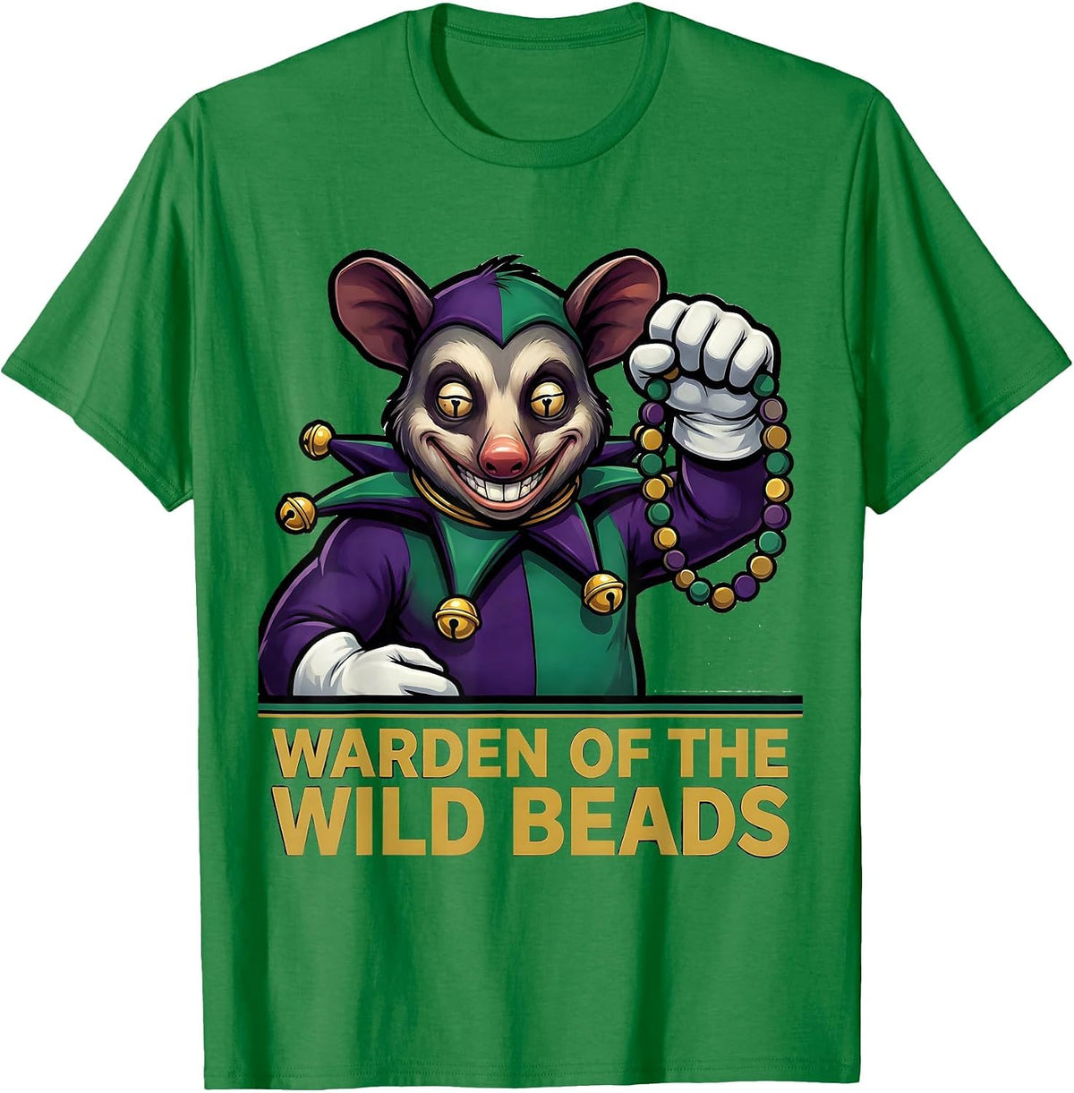 Men's Warden of the Wild Beads Funny Mardi Gras Carnival Party T-Shirt - Kelly Green