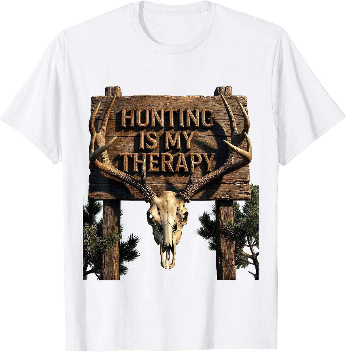 Men's Hunting Is My Therapy Outdoor Hunter Design T-Shirt - White