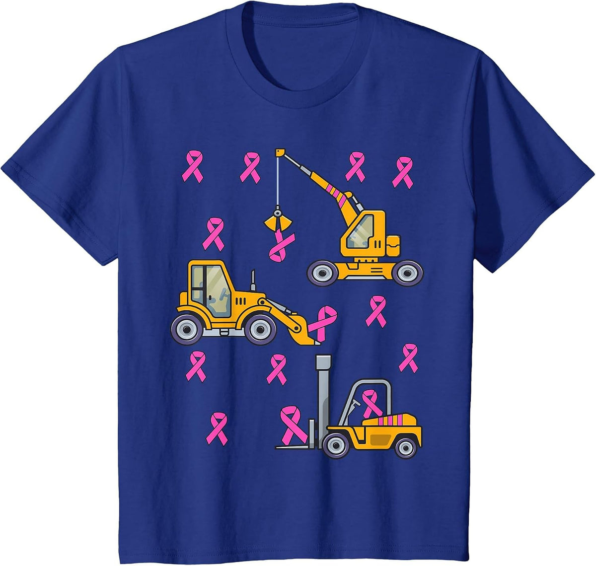 Kids Pink Ribbon Breast Cancer Awareness Construction Toddler Boy T-Shirt - Royal Blue