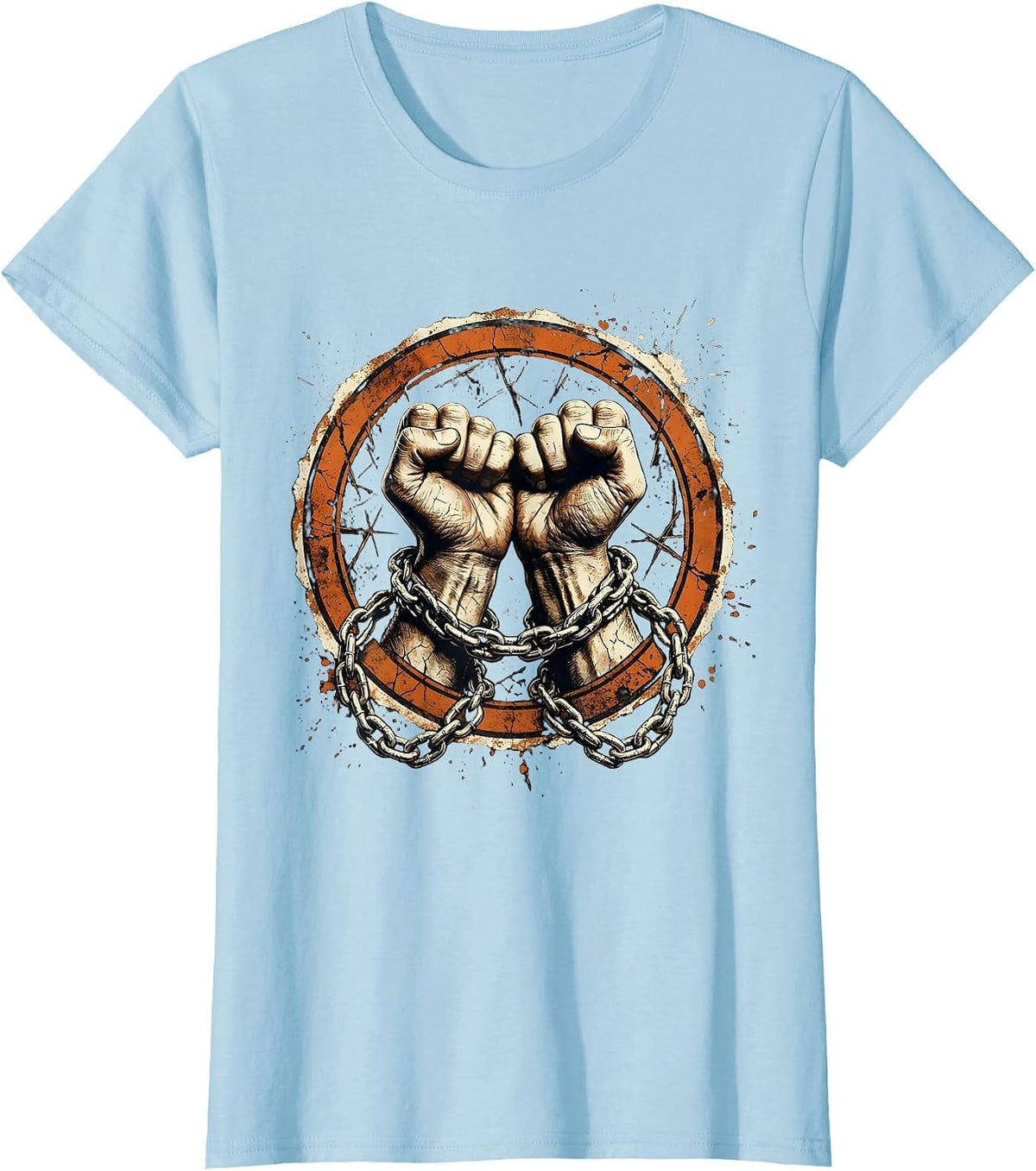 Women's Punk Raised Fists Chain Bracelet Graphic T-Shirt - Baby Blue
