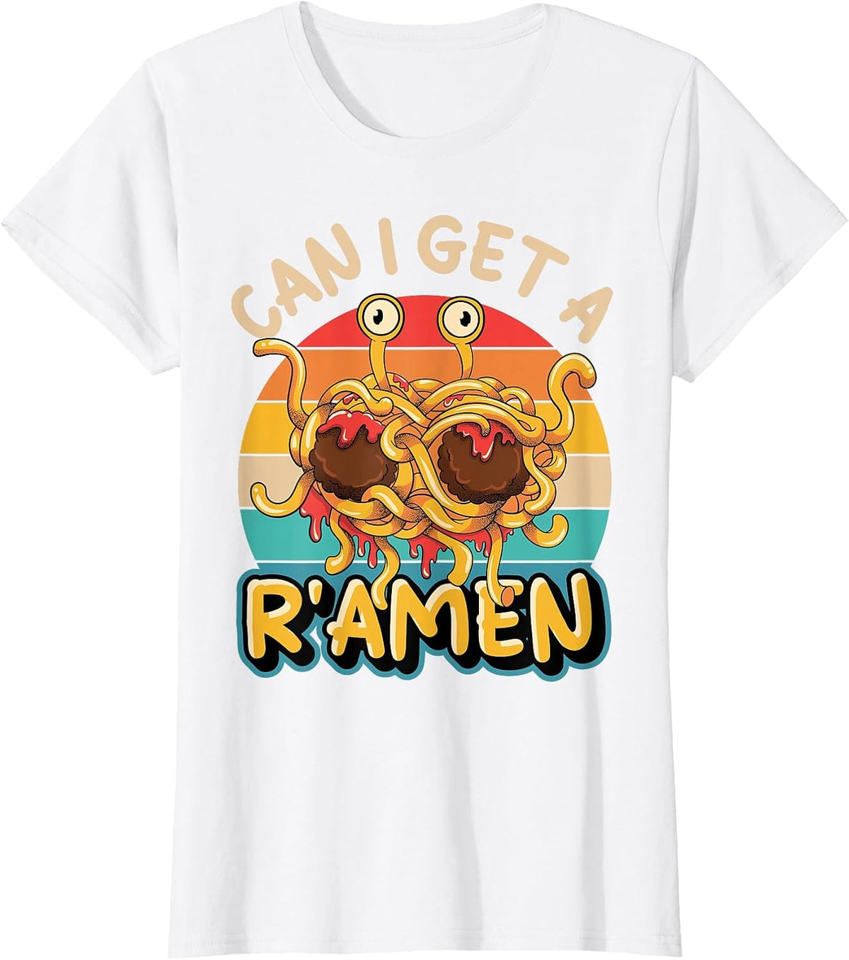 Flying Spaghetti Monster FSM Retro Can I Get A R'Amen T-Shirt - White