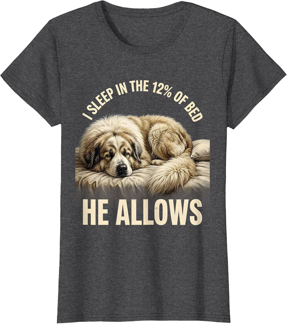Women's I Sleep In The 12% Of Bed He Allows Funny Great Pyrenees Dog T-Shirt - Dark Heather Grey