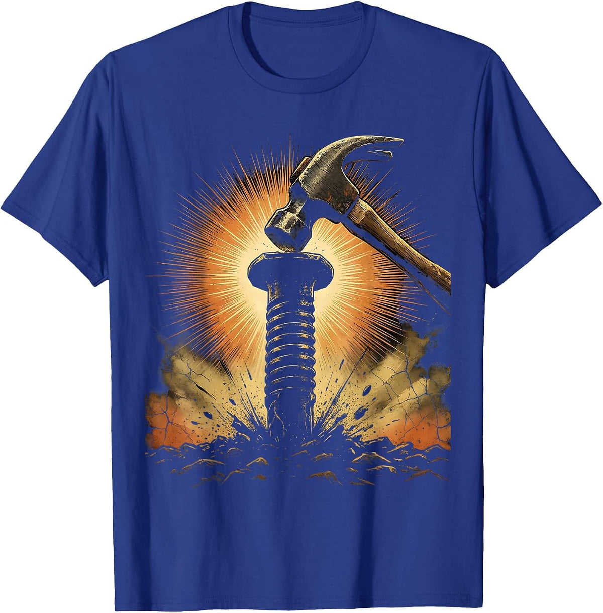 Labor Day Railroad Spike Driving Illustration T-Shirt - Royal Blue