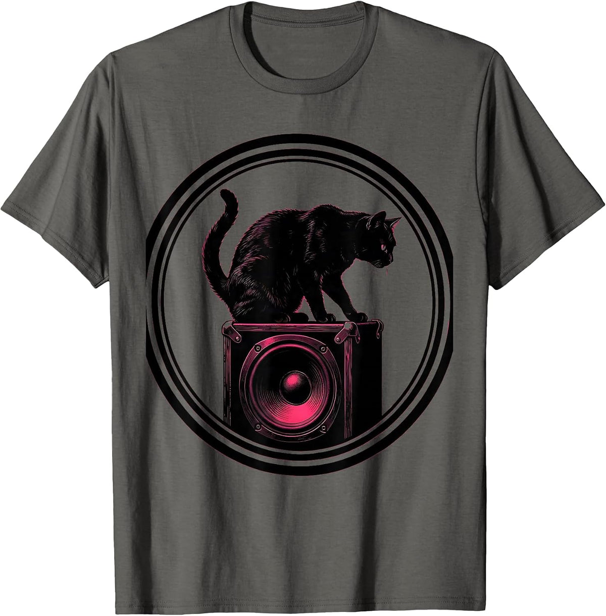 Black Cat Rock Speaker Cabinet Graphic Tee T-Shirt - Asphalt Grey