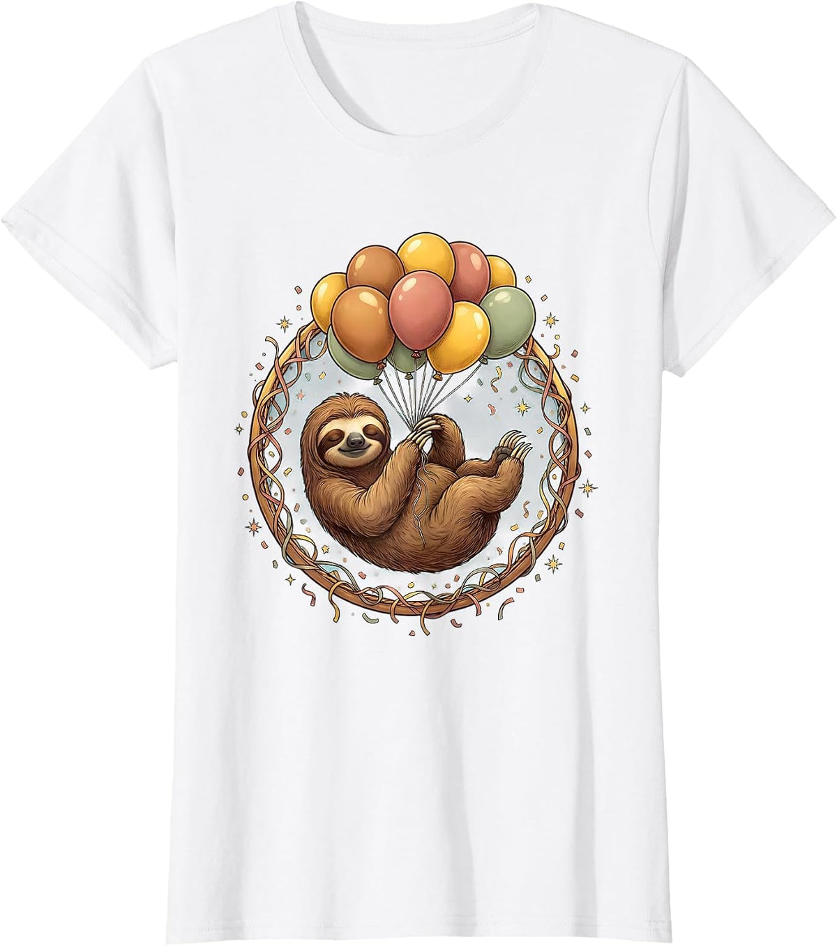 Women's Sloth Balloon Birthday Graphic Tee T-Shirt - White