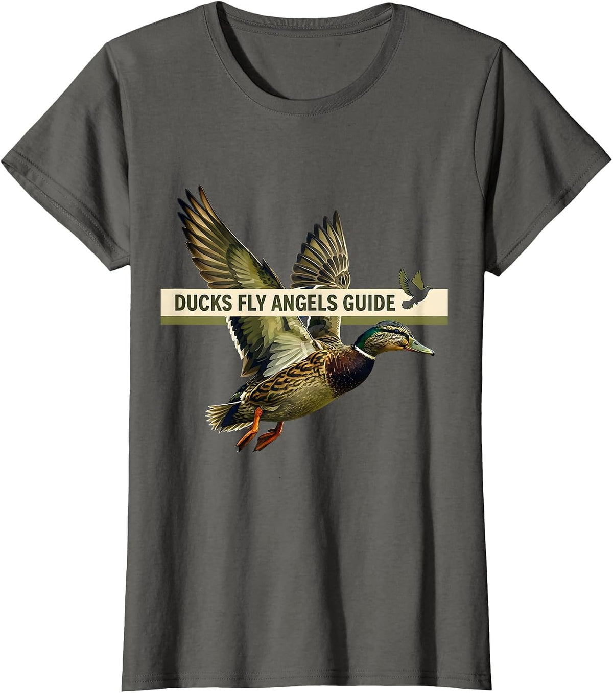 Women's Ducks Fly Angels Guide Duck Camo Design T-Shirt - Asphalt Grey