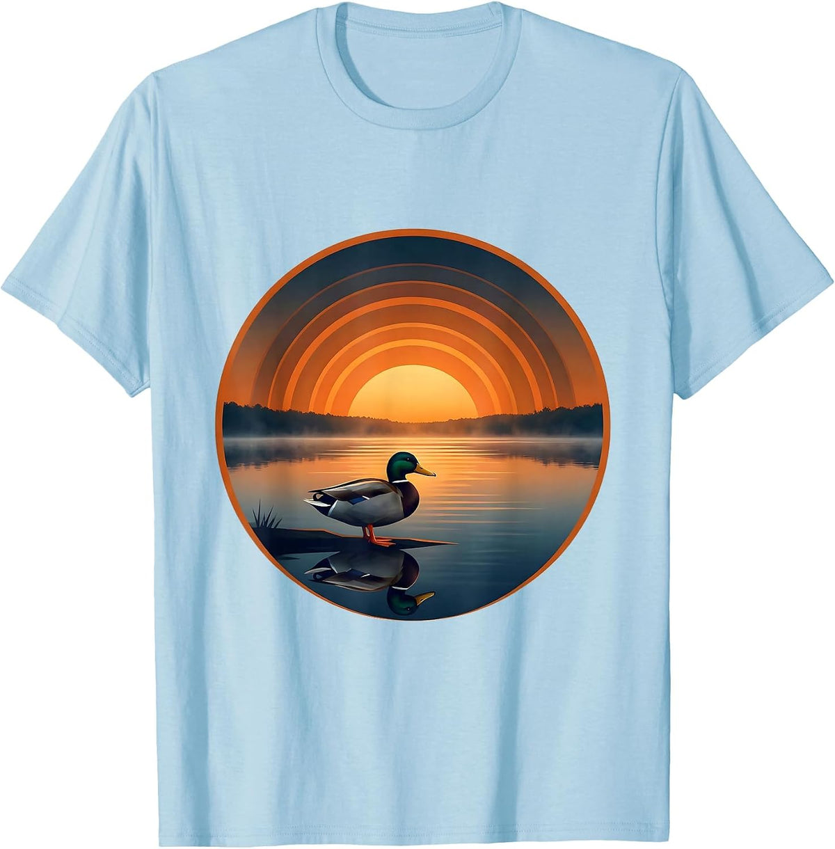 Men's Duck Silhouette Misty Sunrise Lake Graphic T-Shirt - Baby Blue