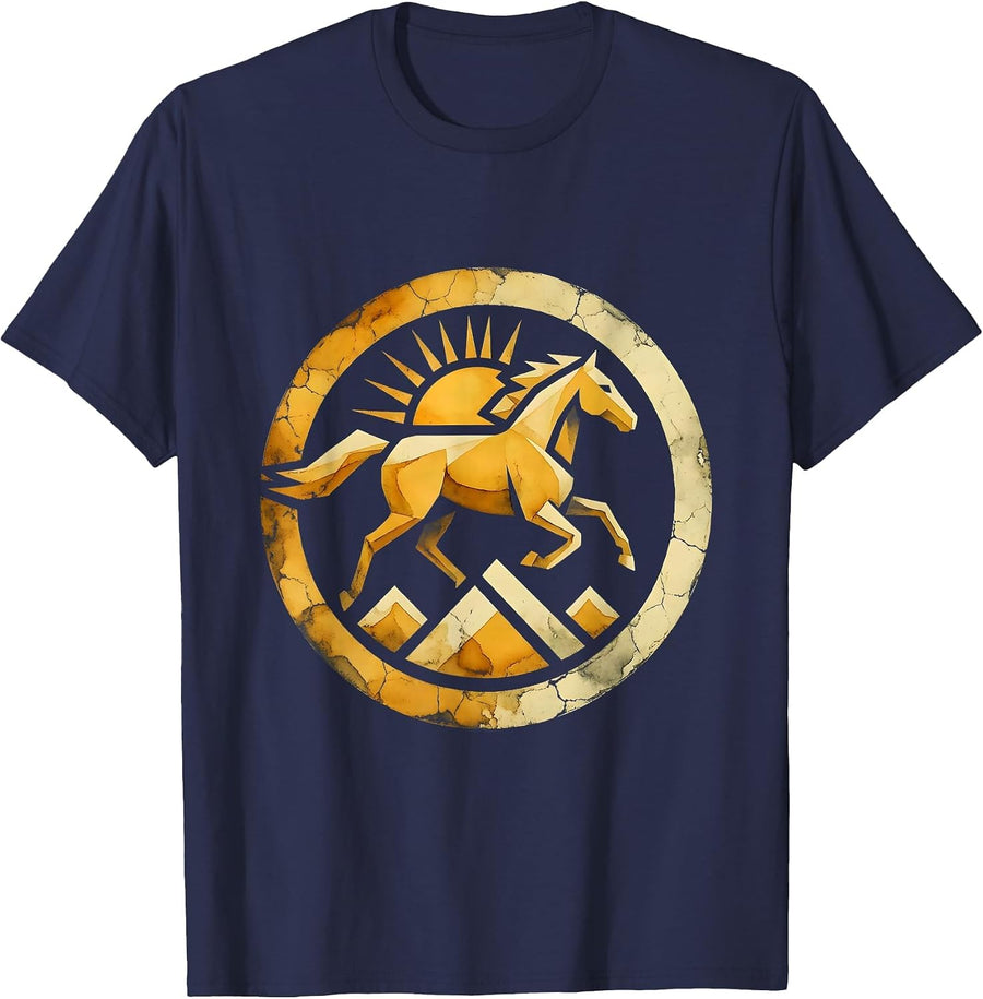 Wild Horse Ocean Waves Long Sleeve Freedom T-Shirt - Navy Blue