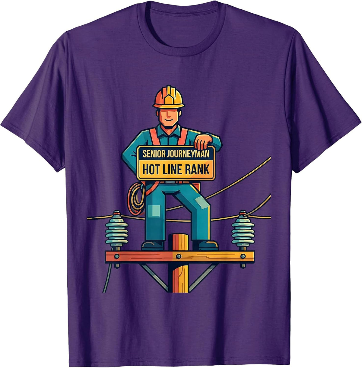 Men's Senior Journeyman Hot Line Rank Funny Electrician Lineman T-Shirt - Purple