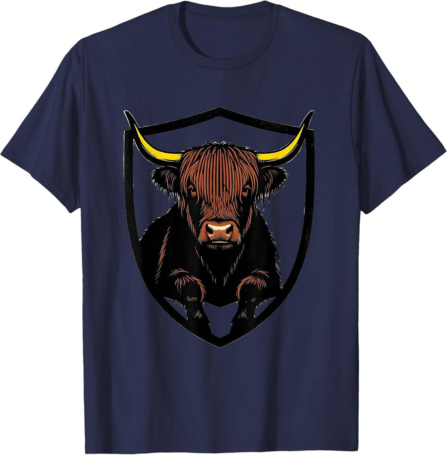 Sealed Highland Cow Stencil Funny Animal Lover Humor T-Shirt - Navy Blue