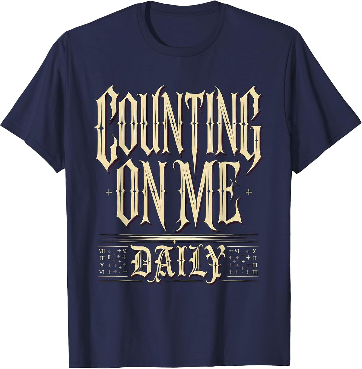 Counting on Me Daily Math Teacher Design T-Shirt - Navy Blue