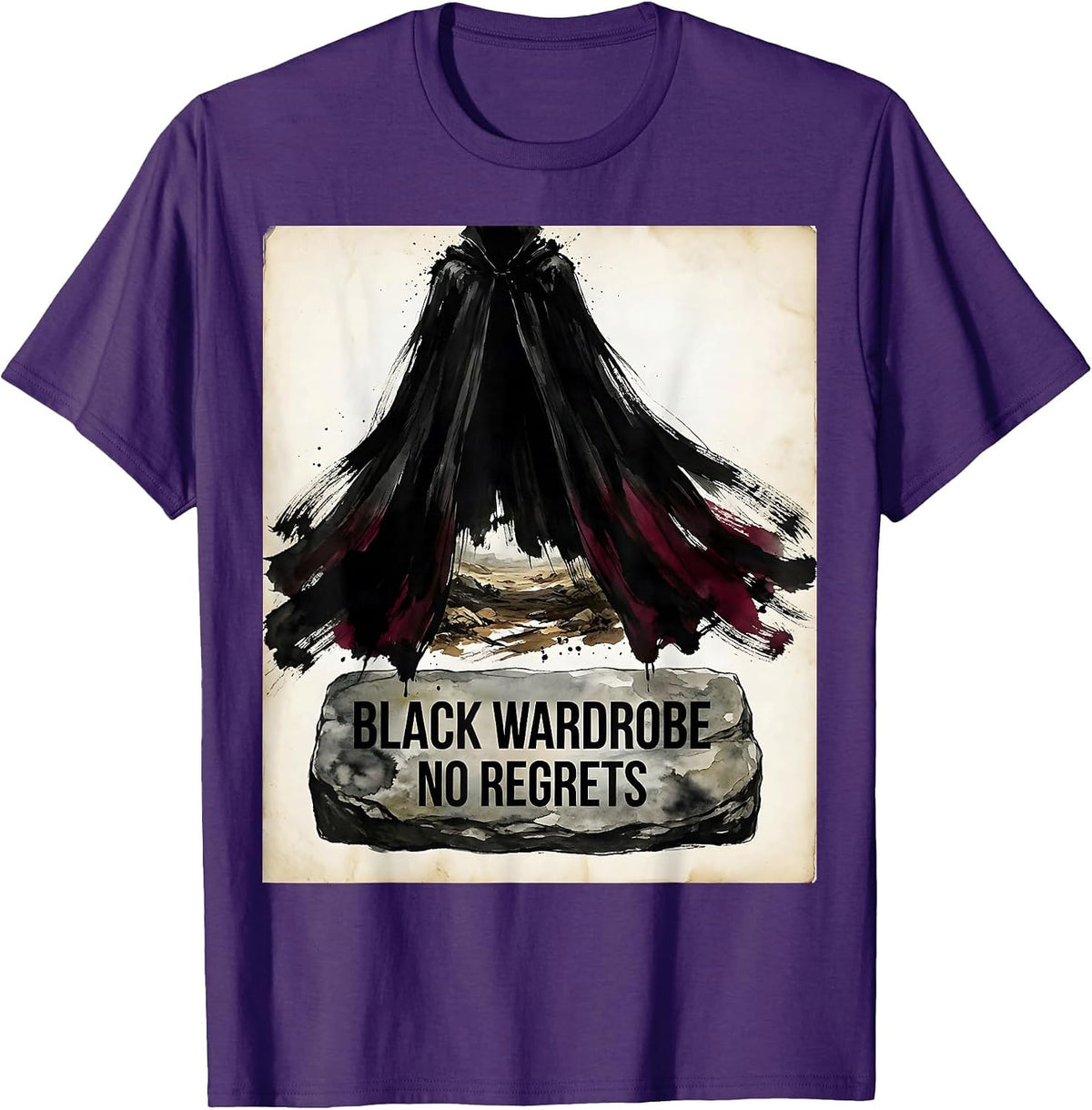 Black Wardrobe No Regrets Gothic Dark Aesthetic T-Shirt - Purple