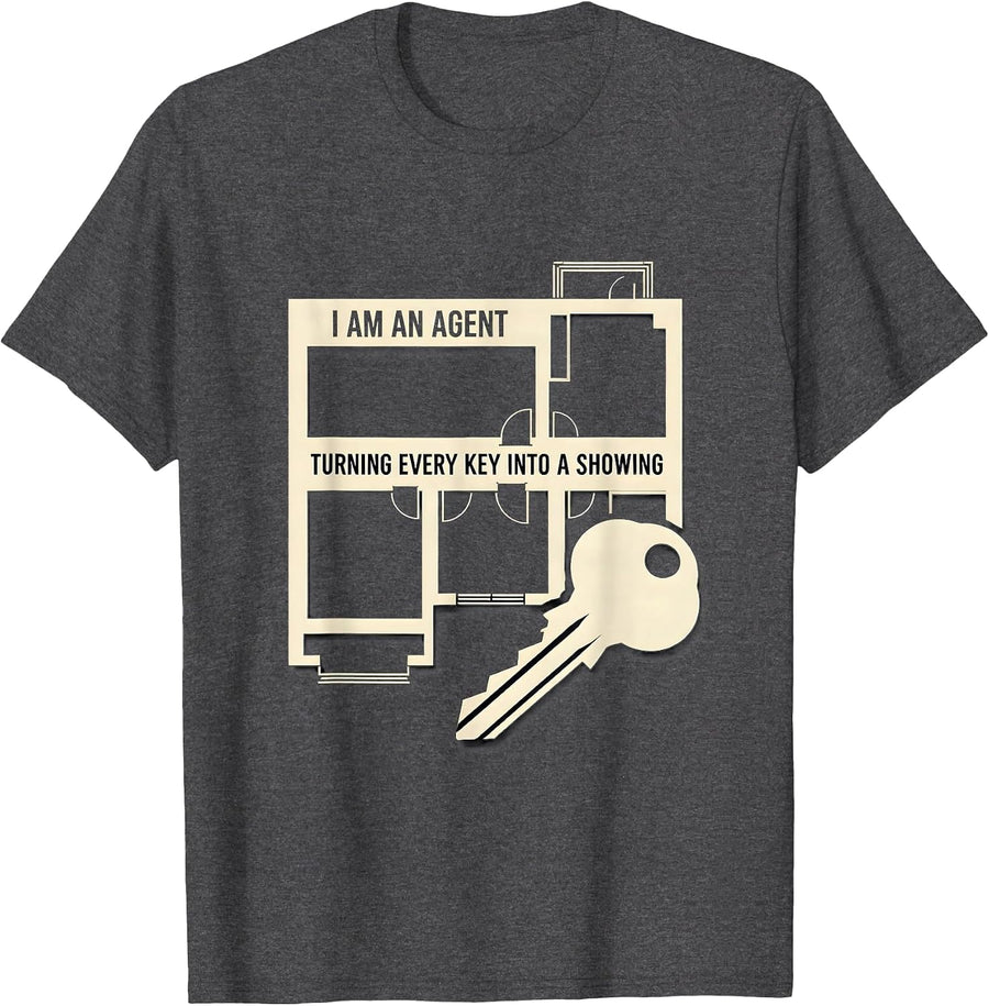 Men's I Am An Agent, Turning Every Key Into A Showing Realtor T-Shirt - Dark Heather Grey