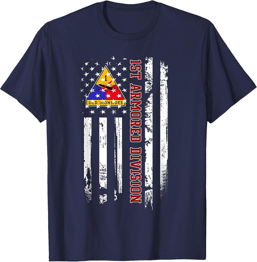 1st Armored Division American Flag Military Veteran Day Papa T-Shirt - Navy Blue
