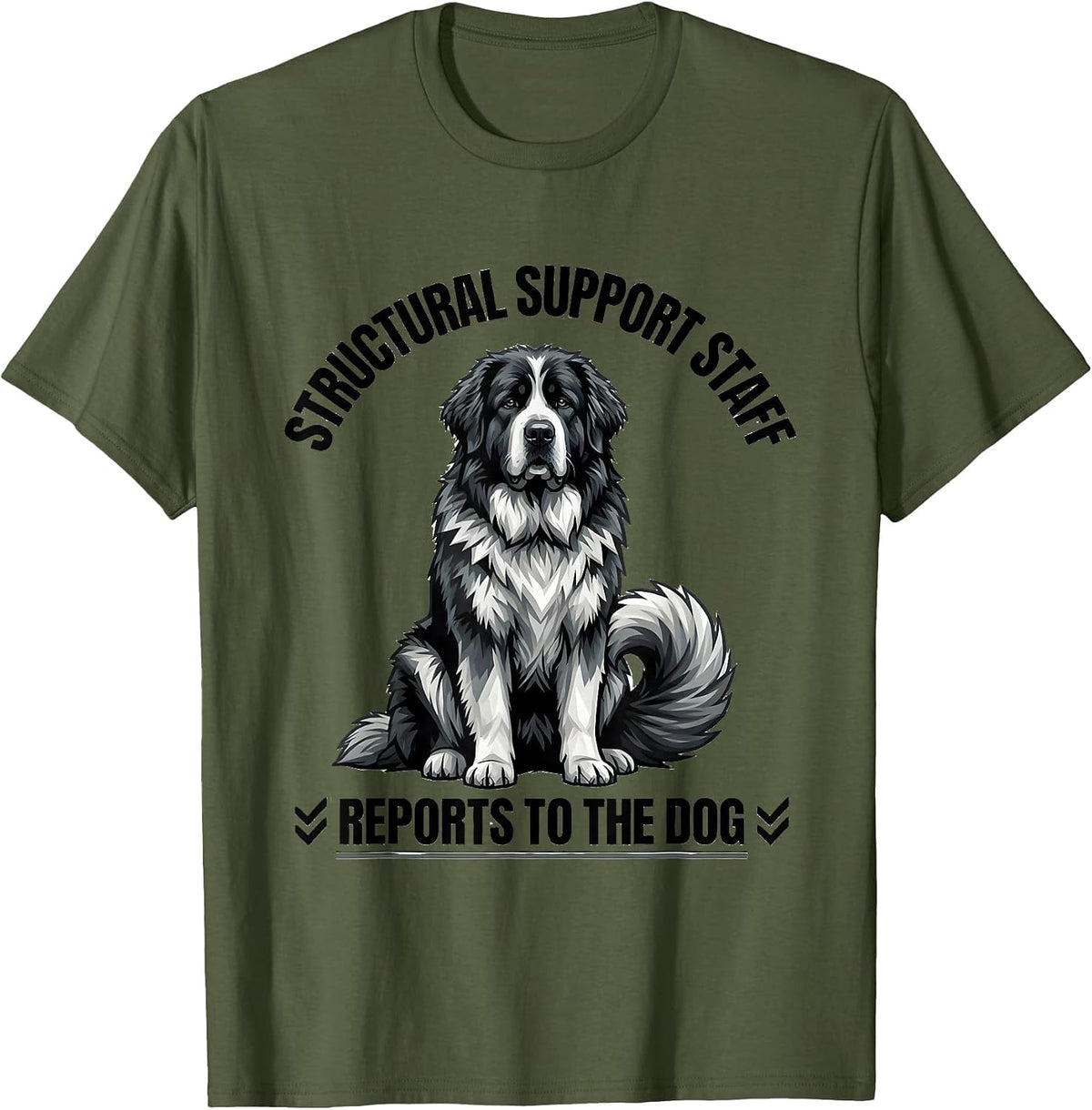 Men's Structural Support Staff, Reports To The Dog Great Pyrenees T-Shirt - Olive Green