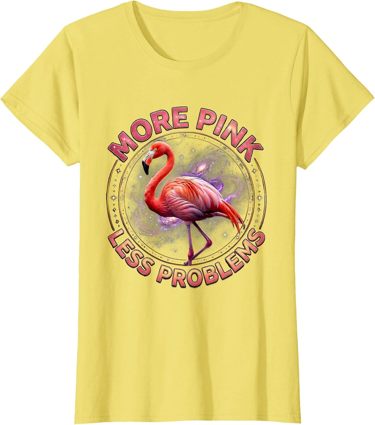 More Pink Less Problems Flamingo Design T-Shirt - Lemon Yellow