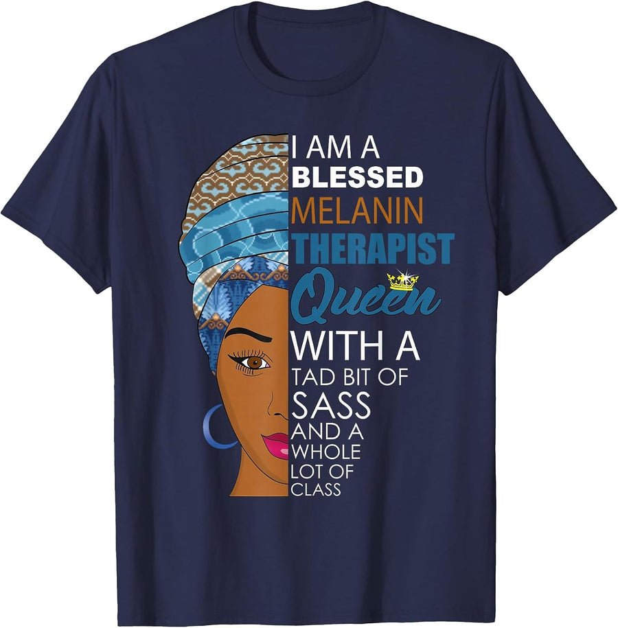 African American Therapist Black Woman Mental Health T-Shirt - Navy Blue