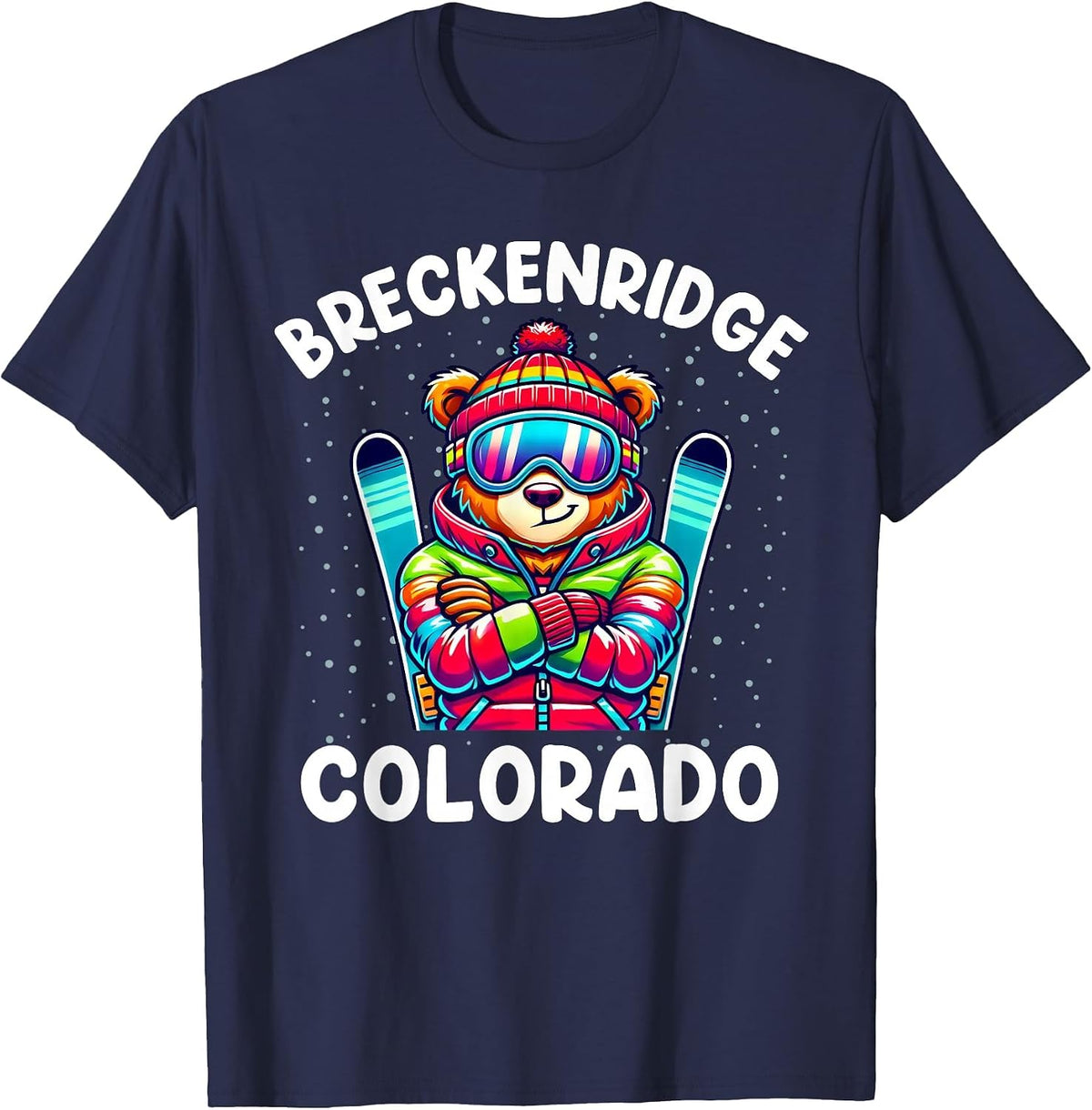 Breckenridge Colorado Ski Family Trip Cute Bear for Kids T-Shirt - Navy Blue