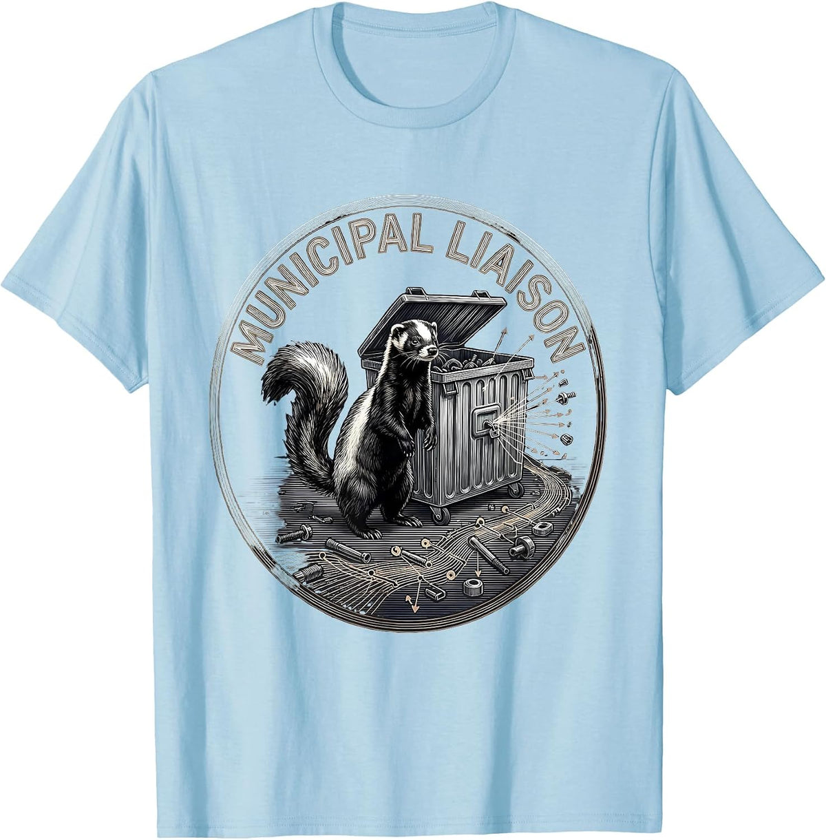 Men's Municipal Liaison Funny Skunk Raccoon Opossum Street Cat T-Shirt - Baby Blue