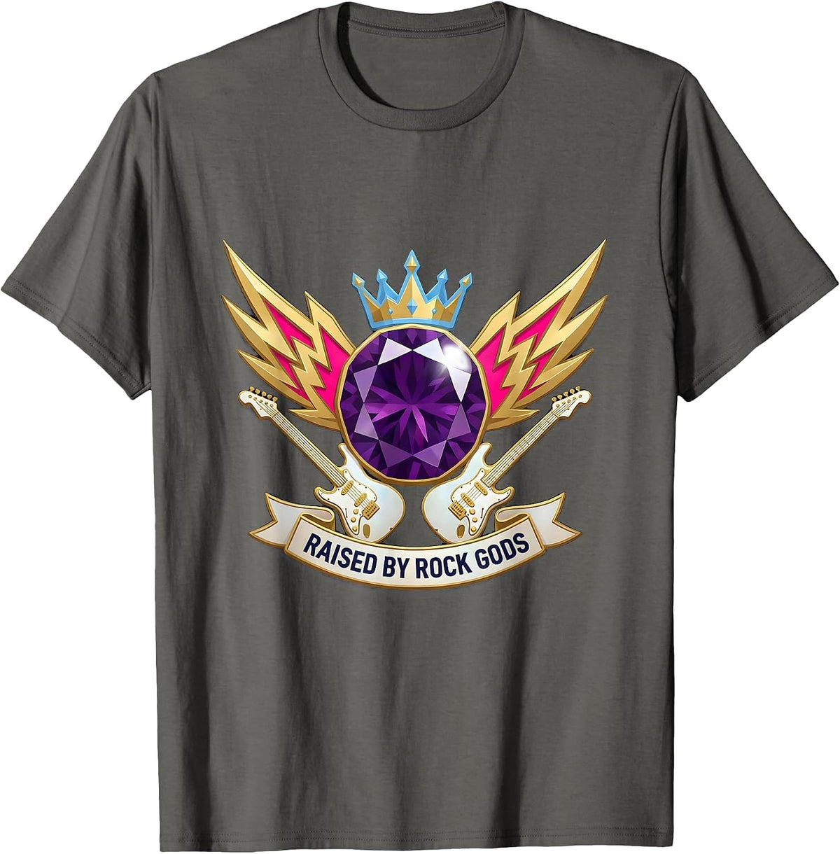 Men's Raised by Rock Gods 80s Band Music Design T-Shirt - Asphalt Grey