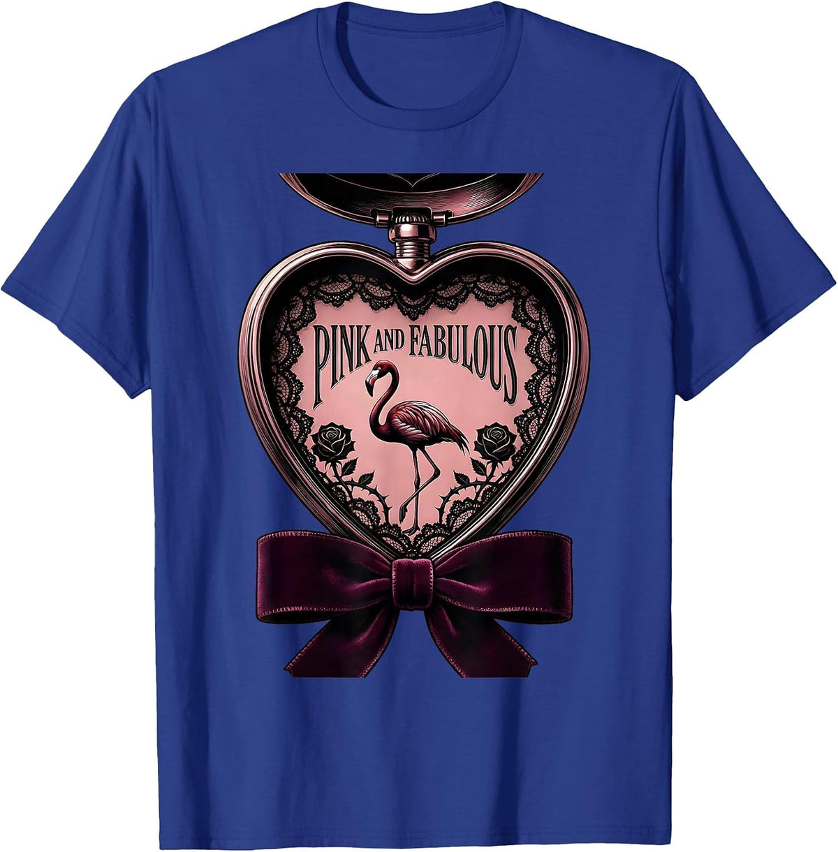 Pink and Fabulous Flamingo Design T-Shirt - Royal Blue