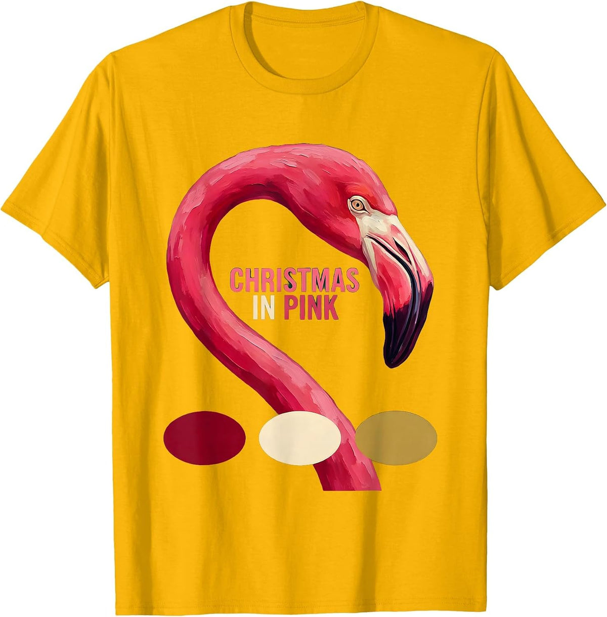 Christmas in Pink Pink Flamingo Christmas Novelty Humor T-Shirt - Golden Yellow