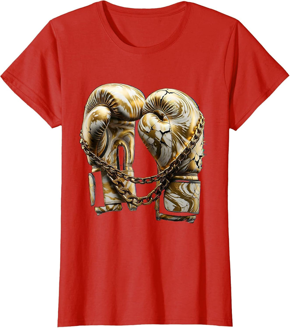 Women's Gold Chain Boxing Gloves Hip Hop Graphic T-Shirt - Red