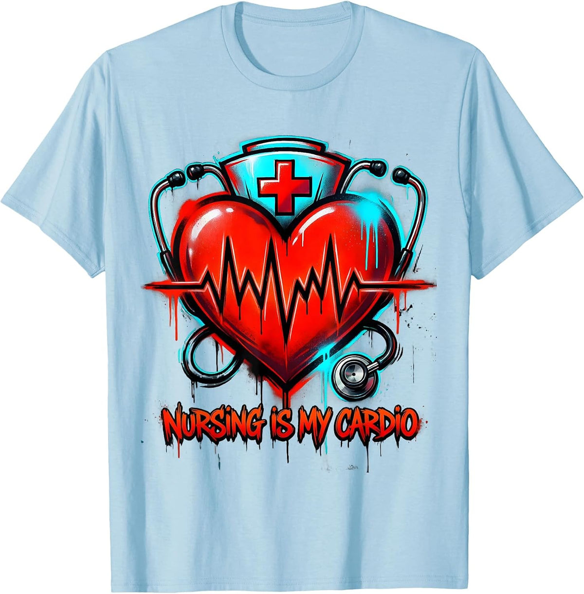 Men's Nursing Is My Cardio Funny Nurse Design T-Shirt - Baby Blue