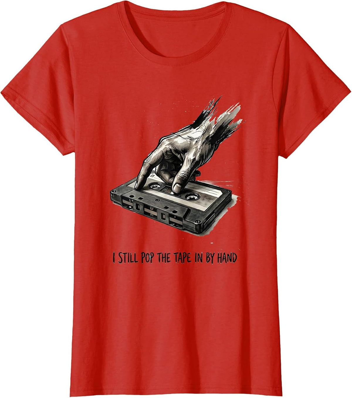 Women's I Still Pop The Tape In By Hand Vintage 90s Hip-Hop Rap T-Shirt - Red