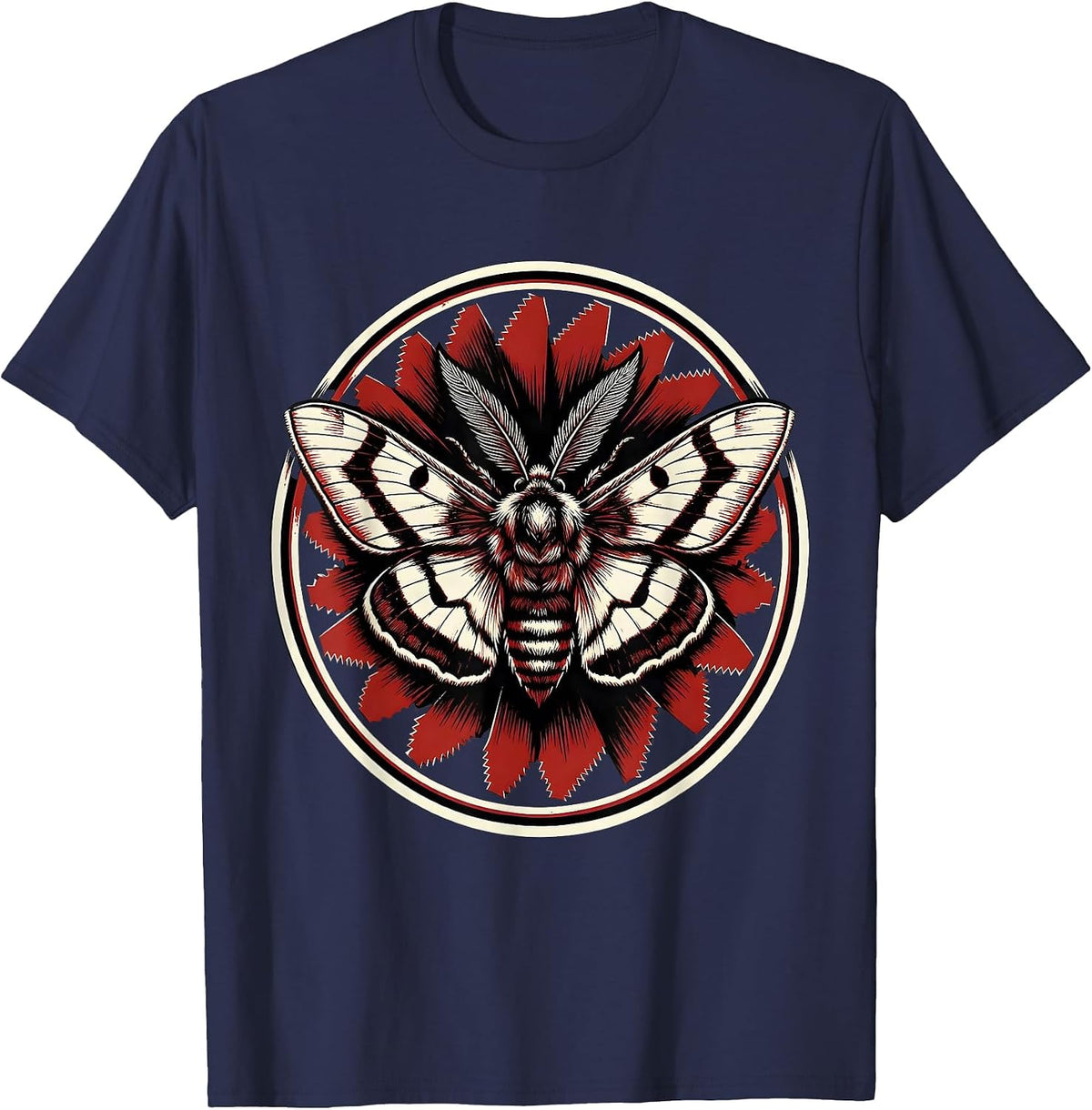 Men's Punk Razor Blade Moth Dark Art Graphic T-Shirt - Navy Blue