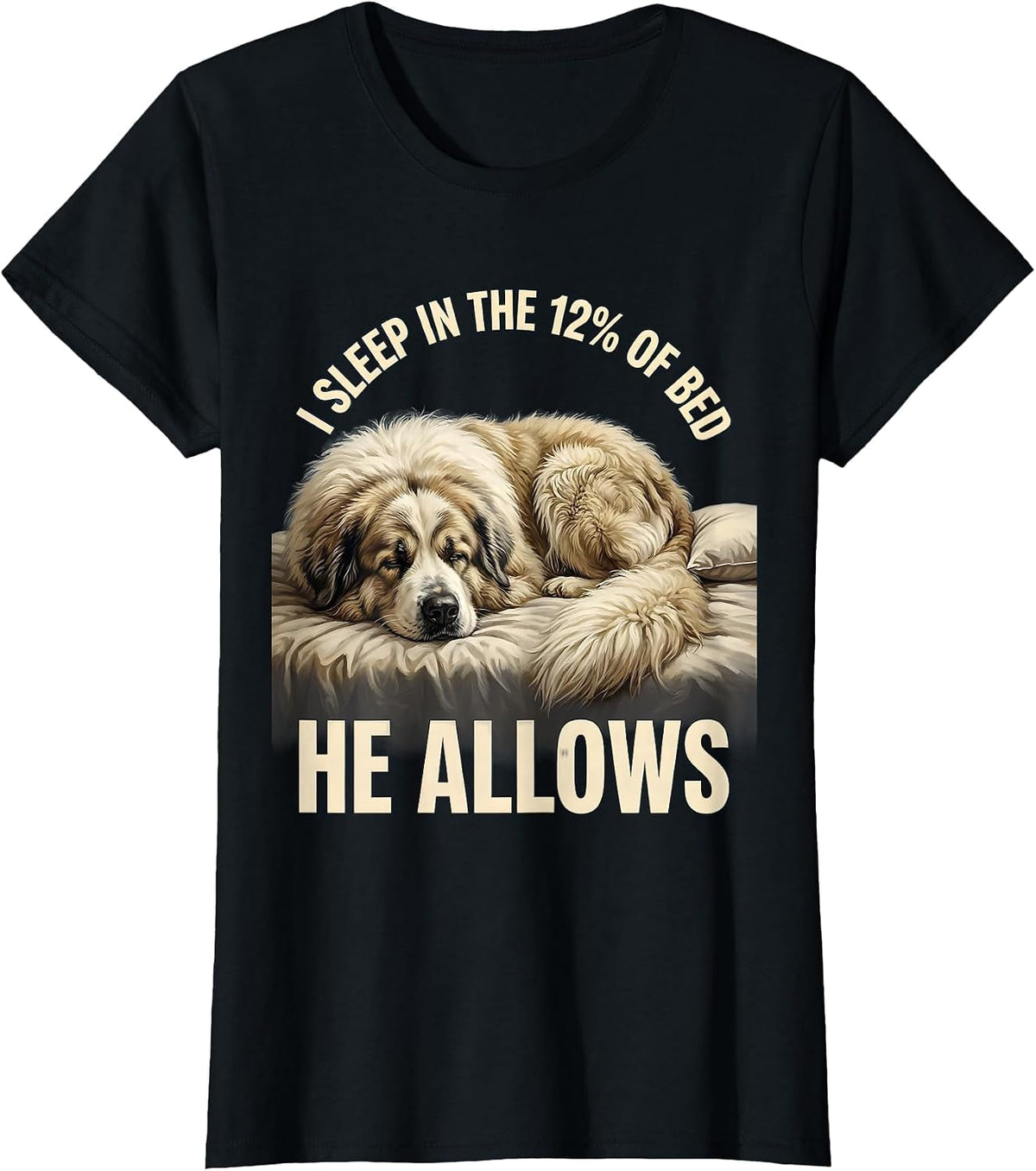 Women's I Sleep In The 12% Of Bed He Allows Funny Great Pyrenees Dog T-Shirt - Black