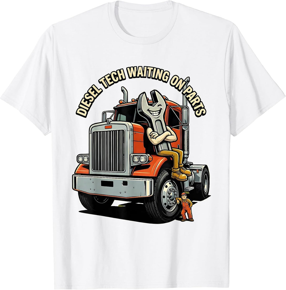 Men's Diesel Tech Waiting On Parts Retro Auto Mechanic Shop Humor T-Shirt - White