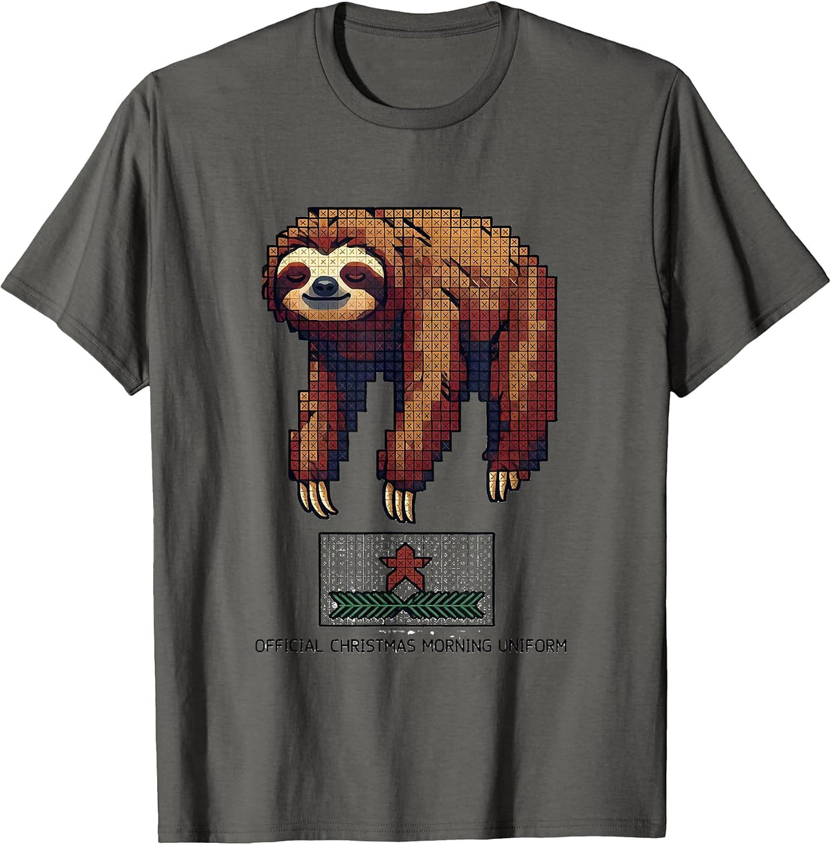 Men's Official Christmas Morning Uniform Funny Sloth Lover Ugly T-Shirt - Asphalt Grey