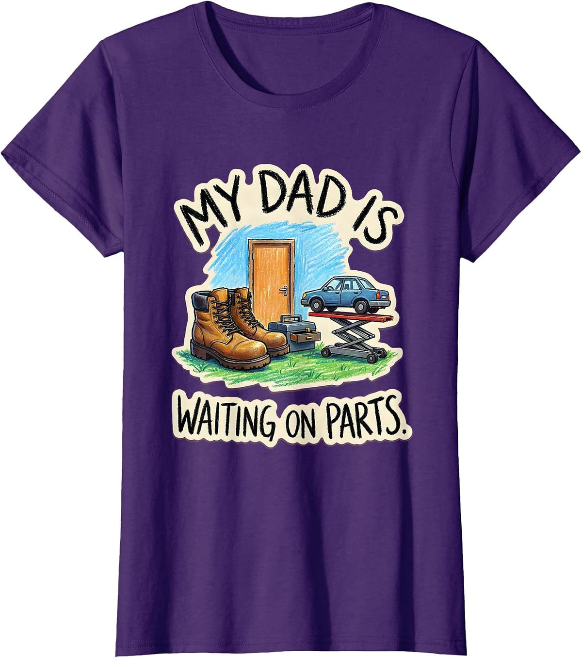 Women's My Dad Is Waiting On Parts Funny Auto Mechanic Dad T-Shirt - Purple