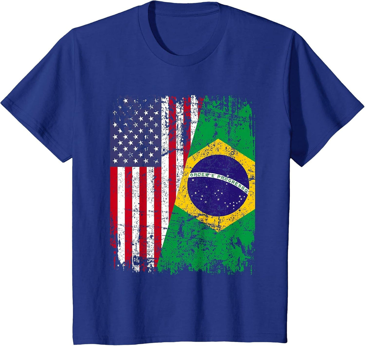 Brazilian Roots | Half American Flag | Brazil T-Shirt - Royal Blue
