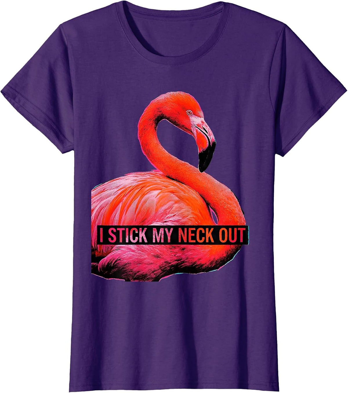 Women's I Stick My Neck Out Funny Flamingo Pop Art Animal Humor T-Shirt - Purple