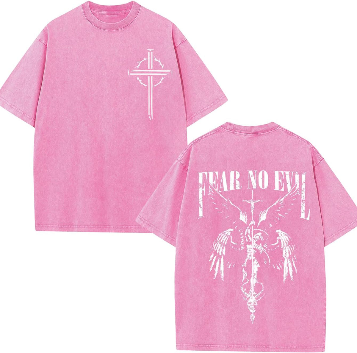Fearless Christian Streetwear T-Shirt, Unisex Loose-Fitting Retro Mineral Washed Scripture Print T-Shirt - pink