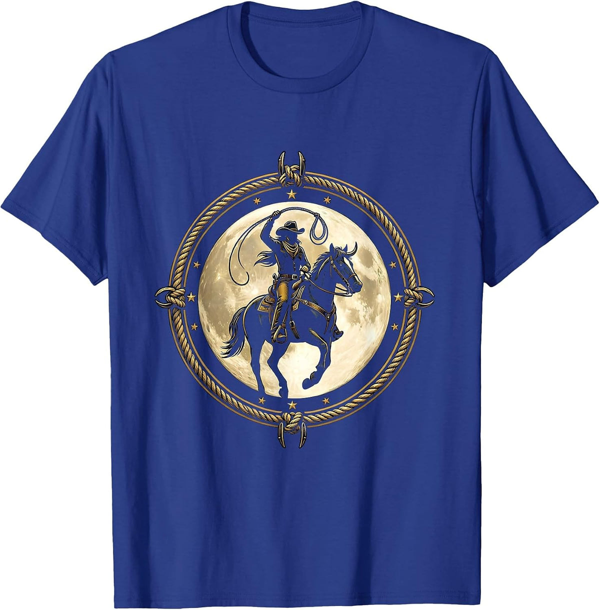 Cowgirl Silhouette Full Moon Western Graphic T-Shirt - Royal Blue
