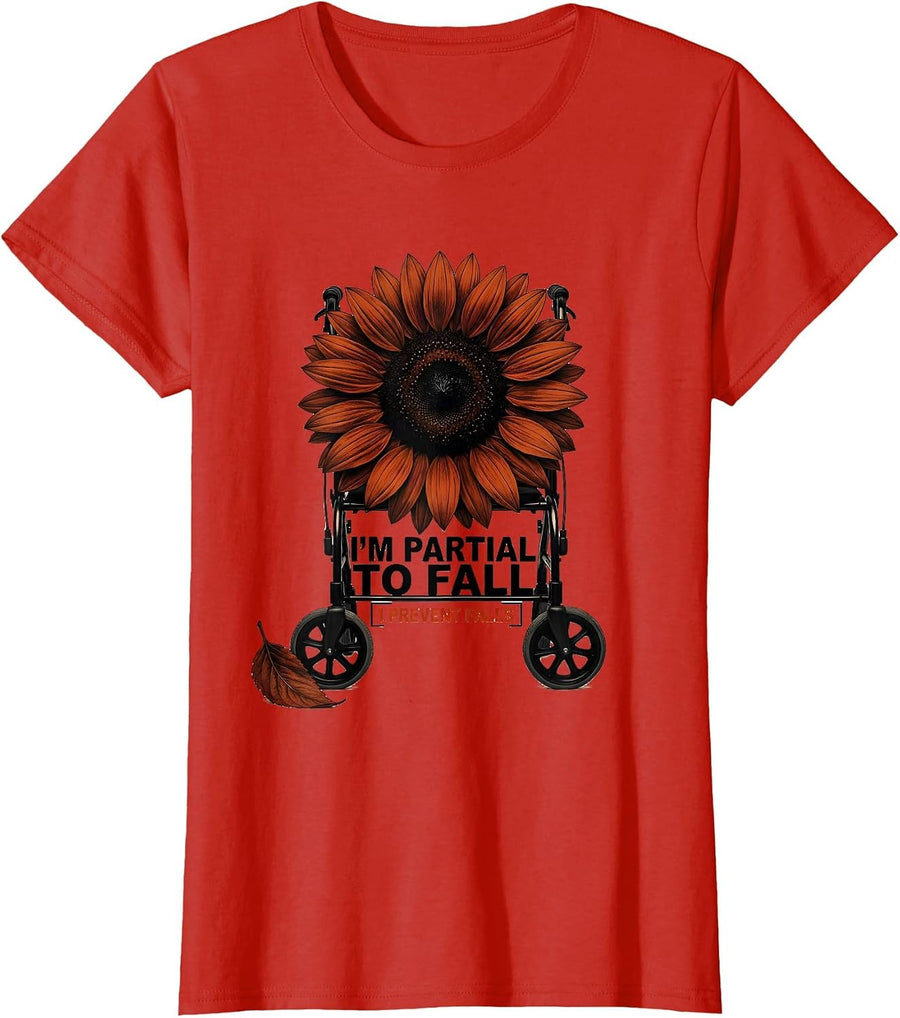 Women's I’m Partial to Fall I Prevent Falls Funny Nurse Fall T-Shirt - Red